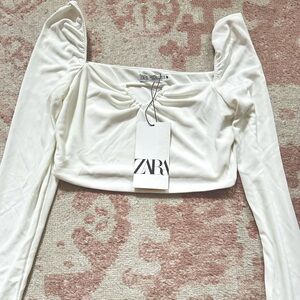 Zara white cutout long sleeve top